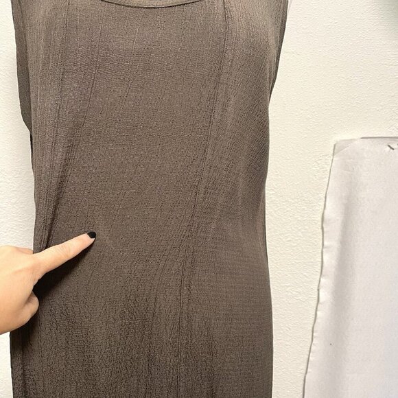 FLAX Crepe Sleeveless Long Maxi Dress Square Neck Lagenlook Brown size Medium - Picture 8 of 10